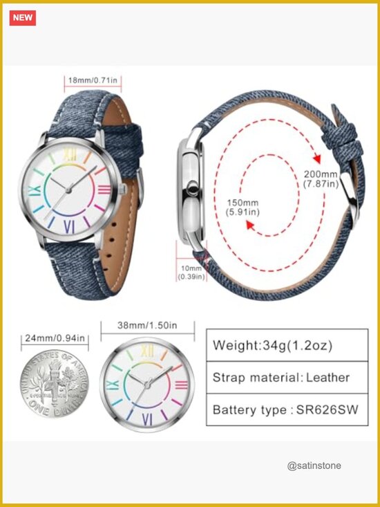 Colorful Roman Numerals Watch, Leather Strap, Japanese Quartz, 3ATM Water main image 4